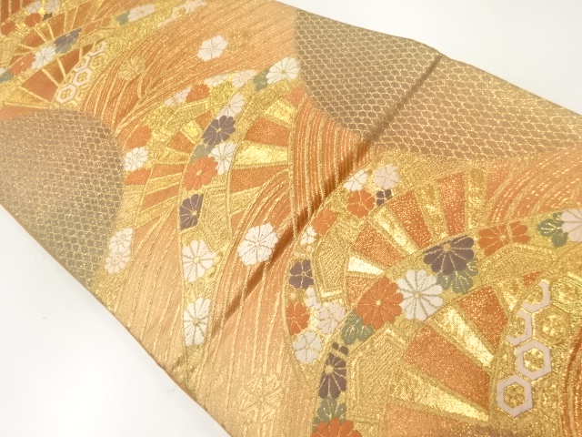 アンティーク　波車に花模様織り出し袋帯(材料)